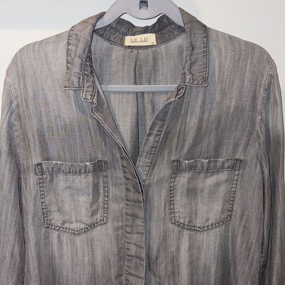 Bella Dahl Soft Tencel Button Front Shirt w/Frayed Hem Size Medium Chambray Grey - Picture 4 of 15